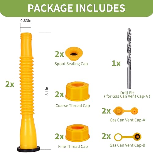 Gas Can Spout Replacement, Anti-Spill Gas Can Nozzle Replacement, 2-Kit Gas Can Spouts No Leaky, Upgraded Replacement Gas Can Spout with Flexible Nozzle, Gas Can Vent, Fit for Most 1/2/5/10 Gal Can