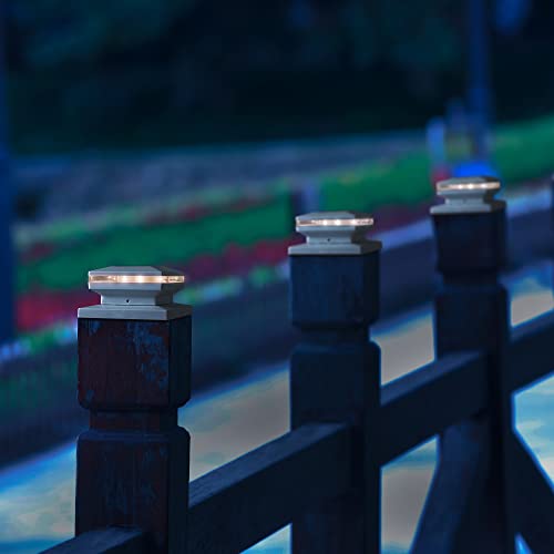 MAGGIFT 15 Lumen Post Lights for Outdoor, Fence Deck or Patio, Solar Powered Caps, Warm White High Brightness SMD LED Lighting, Lamp Fits 4x4, 5x5 or 6x6 Wooden Posts, 8 Pack