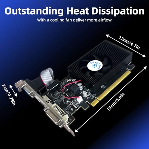 ZER-LON GT 730 Graphics Card, Computer Low Profile GPU, 4GB 128Bit GDDR3 PCIe x16, HDMI/VGA/DVI, DirectX 11, PhysX, OpenGL 3.1, Desktop Gaming Video Card, Support 2K (with Bracket)