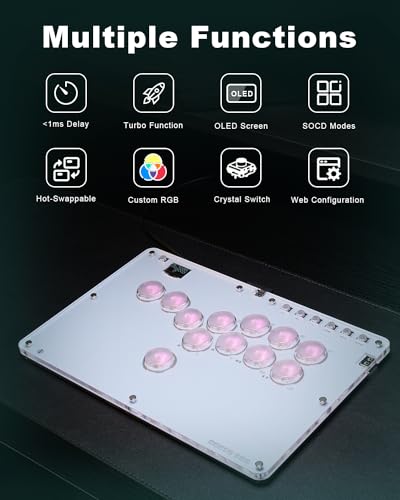 Leverless Controller Arcade Stick CosmoxGaming T12-C: Leverless Arcade Stick with Turbo,Leverless Controller for PC/PS3/PS4/Switch Game,Crystal Low-Profile Switch Arcade Stick Support Hot Swap & SOCD