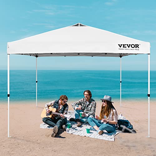 VEVOR Pop Up Canopy Tent, 10 x 10 ft, 250 D PU Silver Coated Tarp, with Portable Roller Bag and 4 Sandbags, Waterproof and Sun Shelter Gazebo for Outdoor Party, Camping, Commercial Events, Dark Gray