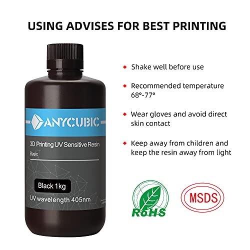 ANYCUBIC 3D Printer Resin, 405nm High Precision Fast Curing UV Photopolymer Resin for LCD 3D Printing, 1kg Black