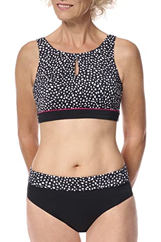 Amoena Womens Manila High Neckline Wire-Free Bikini Top Mastectomy Pocketed Swimwear Black/White 14 A