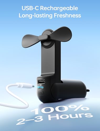 JISULIFE Handheld Mini Fan, 3 IN 1 USB Rechargeable Portable Fan [12-19 Working Hours] with Power Bank, Flashlight, Pocket Design for Travel/Summer/Concerts/Lash, Gifts for Women (Black)