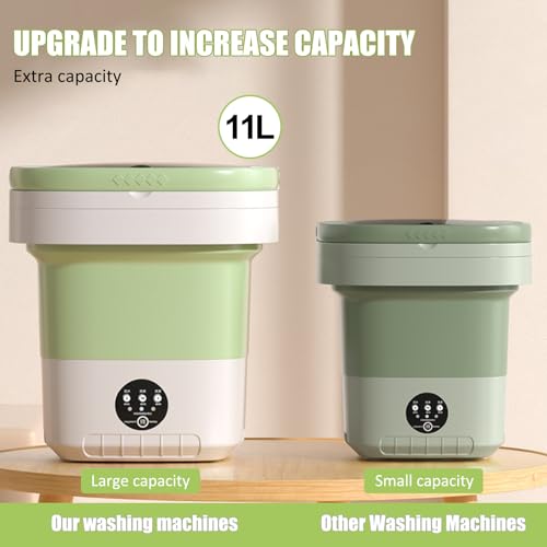 Portable washing machine,11L Upgraded Large Capacity Foldable Mini washing machine, small washer for Baby Clothes, Underwear or Small Items, Apartment, Dorm,RV Travel laundry Gift Choice.(Green)