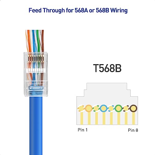 Cable Matters 100-Pack Cat 6 Pass Through RJ45 Connectors (Cat 6 Ends / Cat6 Connector / RJ45 Modular Plugs/Ethernet Plugs/Network Connector) for Solid or Stranded UTP Ethernet Cable