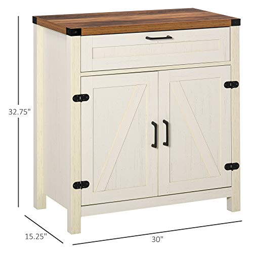 HOMCOM Sideboard Buffet Cabinet with Storage Drawer, Modern Farmhouse Kitchen Cabinet with 2 Barn Doors, Coffee Bar Cabinet, Dark Oak