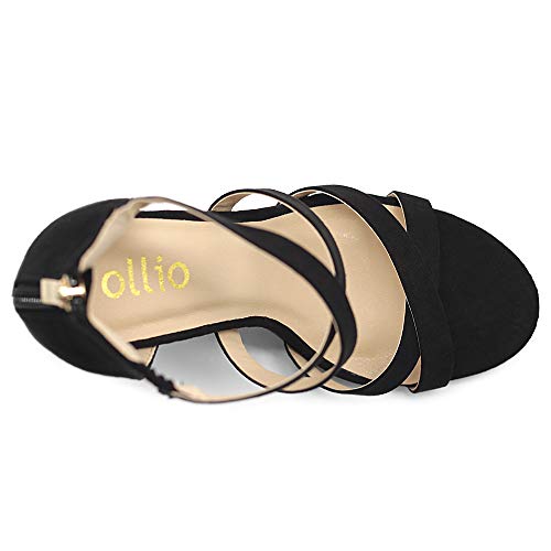 Ollio Women's Shoes Faux Suede Ankle Toe Cross Strap Zip Up High Heels Pumps Sandals H98 (6 B(M) US, Black)