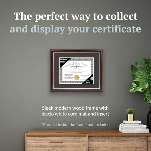 Creative Picture Frames 11x14 Mahogany Gold Rim Diploma Frame with Black Mat Glass and Installed Wall Hangers | Frame Holds 12x16 Media without Mat