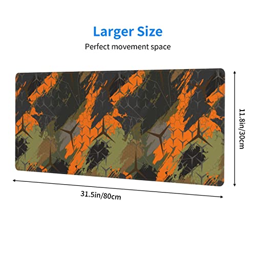 Large Gaming Mouse Pad XL, Abstract Geometric Camouflage Full Desk Mousepad with Stitched, Waterproof Non-Slip Base Keyboard Pad, PC Laptop Computer Mat Gifts for Men Office, (Colorful, 31.5*11.8 In)