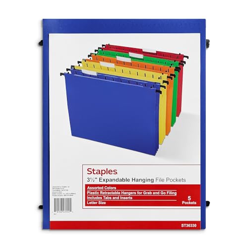 Staples Poly Expanding Hanging File Pockets, Letter, Assorted, 5/Pack