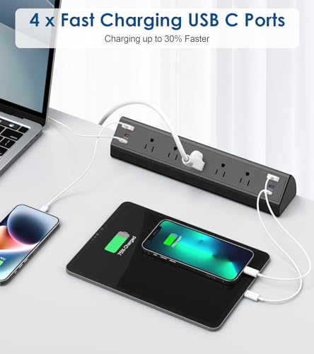 Desk Clamp Power Strip USB C,75W Total Fast Charging Station,45W USB-C and 30W USB-C Ports,Desk Edge Mount Power Strip 6-USB,5 AC Outlets Tabletop Surge Protector,Fit 1.6" Tabletop Edge