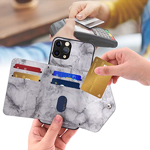 Phone Case for iPhone 11 Pro 5.8 Wallet Cover with Screen Protector and Crossbody Strap Lanyard Marble Credit Card Holder Stand Cell Accessories iPhone11pro iPhone11 i XI 11s 11pro Women Girls Grey