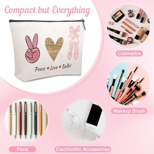OkiyiD Ballet Dance Makeup Bag for Girl, Ballerina Gifts Cosmetic Travel Bags, Dance Recital Gifts for Girls, Birthday Friendship Team Gifts Travel Case Accessories for Dance Lover