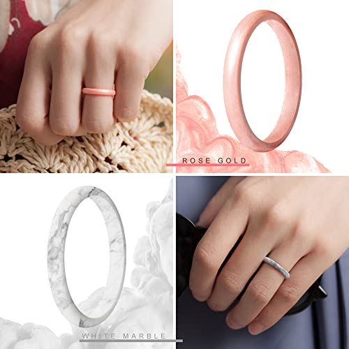 ThunderFit Women's Thin and Stackable Silicone Wedding Bands, Promise Rings 2.5mm Wide 2mm Thick - 1/4/5/6/7/8/9/10 Variety Multipack (Pack ZF - Size 5.5-6 (16.5mm))