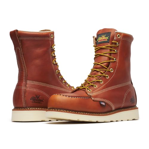 Thorogood American Heritage 8” Steel Toe Work Boots for Men - Full-Grain Leather with Moc Toe, Slip-Resistant Wedge Outsole, and Comfort Insole; EH Rated, Tobacco oil-tanned - 9.5 D US