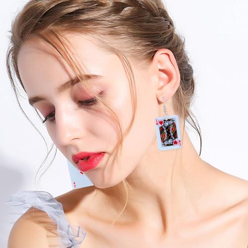 GBAHFY Acrylic Playing Card Earrings Poker Drop Earrings Charms Fashion Leisure Casino Games Style Hip Hop Jewellery Earring for Women Party (Block A Red Heart K)