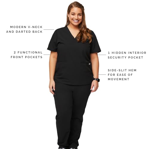 FIGS Casma Three-Pocket Scrub Top for Women – Black, XXS