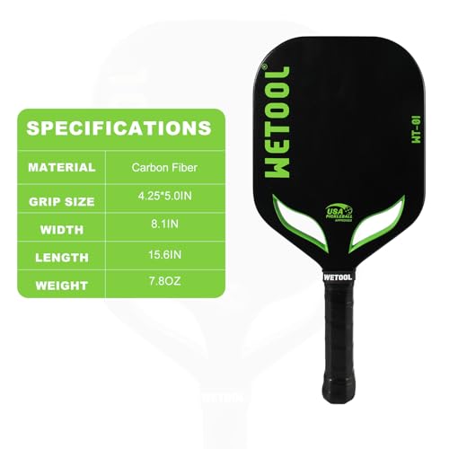 WETOOL Edgeless Pickleball Paddles, USAPA Approved, Carbon Fiber, Thermoformed Unibody Construct, Textured Surface Massive Sweet Spot Pickleball Paddle with Paddle Cover