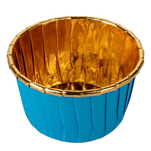 Restaurantware Panificio 3.5 Ounce Baking Cups 50 Greaseproof Foil Cups - Lids Sold Separately Oven-Ready Blue Foil Paper Muffin Liners Microwavable Disposable