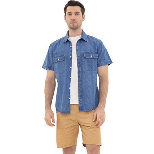 Dubinik®Work Shirts for Men Mens Short Sleeve Button Down Shirts Mens Work Shirts Two Pocket Cotton Rugged Casual Western Z Navy