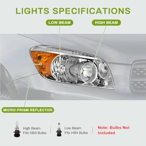 AUTOSAVER88 Headlights Assembly Compatible with 2006 2007 2008 RAV4 06-08 Headlamps Replacement Pair (Driver and Passenger Side) Chrome Housing Vehicle Light Assembly