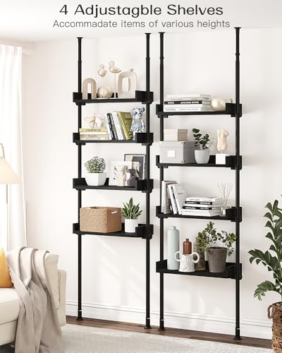 ALLZONE Adjustable Over The Toilet Storage Cabinet,Tension Mount Bathroom Organizers and Storage Over Toilet with 4 Adjustable Shelves,Over Toilet Bathroom Organizer Fit 92-116 Inch Tall,Black