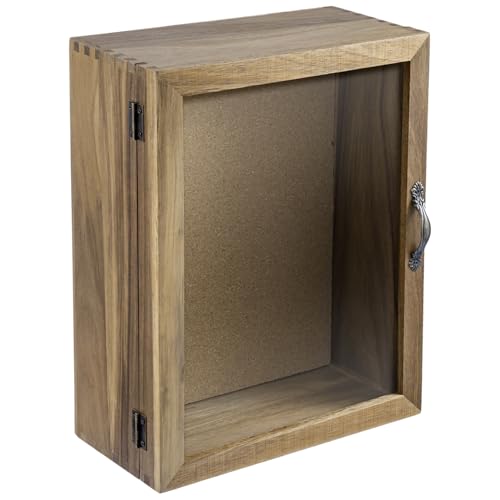 MyGift 11x14 Natural Solid Acacia Wood Deep Shadow Box with Cork Board Backing, Wall Mounted Display Case with Clear Acrylic Front Window Panel, Metal Handle and Latch