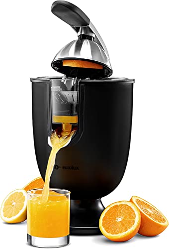 Eurolux Electric orange juicer squeezer | Pro Stainless Steel Citrus Juicer with Soft Grip Handle for Effortless Juicing, Also Fits Lime & Grapefruit Auto Shutoff, Dishwasher-safe Parts, Pulp Control