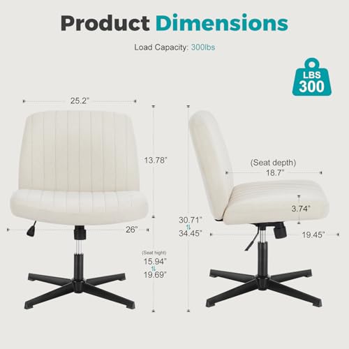 DUMOS Criss Cross Chairs, Armless Office Desk No Wheels Swivel Padded Wide Seat Modern Height Adjustable Mid Back Task Vanity Seating for Home Office Bedroom Computer