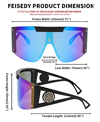 FEISEDY One Piece Oversized Sunglasses for Men Women Big Shades Wrap Shield Sunglasses for Cycling Driving Vacation B4027