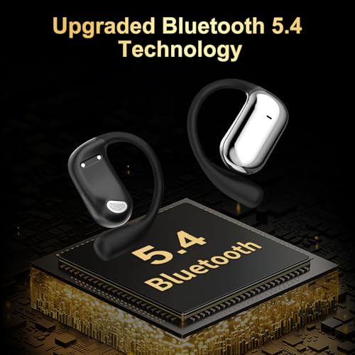 Open Ear Headphones Bluetooth,Wireless Earbud with Ear Hooks, 5.4 Bluetooth Headphones Earbuds with 50H Playtime,Waterproof Earbuds with LED Display Charging Case for Running Fitness,Work