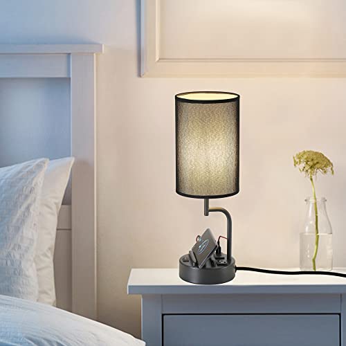 Dreamholder Table Lamp with 3 USB Charging Ports, Modern Desk Lamp with AC Outlet and Phone Stands, Perfect Bedside Lamp for Bedroom, Living Room, Office (Pack of 2)