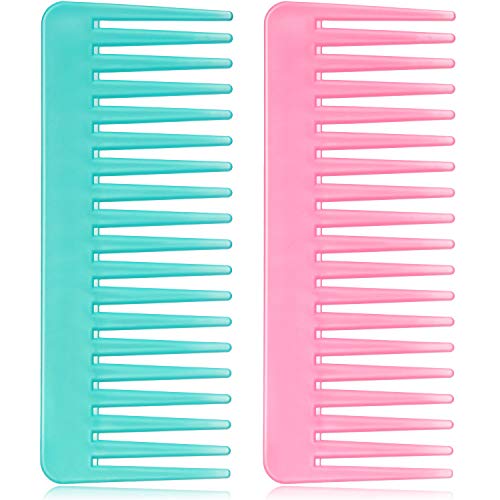 Large Hair Detangling Comb Wide Tooth Comb for Curly Hair Wet Dry Hair, No Handle Detangler Comb Styling Shampoo Comb (Cyan, Pink)