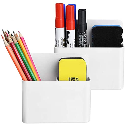 Magnetic Dry Erase Marker Holder,Pen and Eraser Holder for Whiteboard，Magnet Pencil Cup Utility Storage Organizer for Office, Refrigerator, Locker and Metal Cabinets (2 Pack)