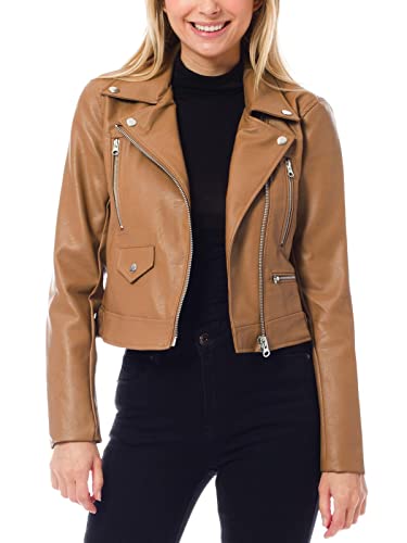 Design by Olivia Women's Long Sleeve Zipper Closure Moto Biker Faux Leather Jacket Pink M