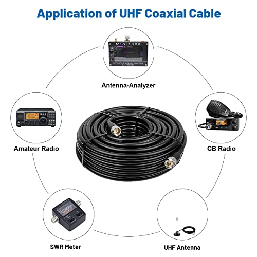MOOKEERF 50ft KMR400 PL259 Male to Male Coaxial Cable - Low Loss UHF Cable for HAM Radio, VHF Radio, SWR Meter, Antenna Analyzer