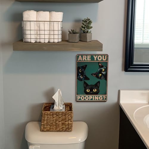 Cat Signs Bathroom Wall Decor Bathroom Signs Decor Funny, Black Cat Gifts Bathroom Accessories Are You Pooping Cat Sign, 8x12 Inches Cute Bathroom Decor