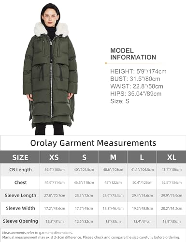 Orolay Women's Long Down Jacket Winter Puffer Jacket Warm Faux-Fur Collar Coat Armygreen Small