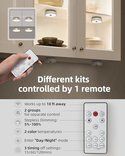 EZVALO Under Cabinet Lights, 2 Color Temps Motion Sensor Puck Lights, 1200mAh Rechargeable Puck Lights, Group Control LED Closet Lihgts, Dimmable Under Counter Lights for Kitchen, Cabinet (3 Pack)