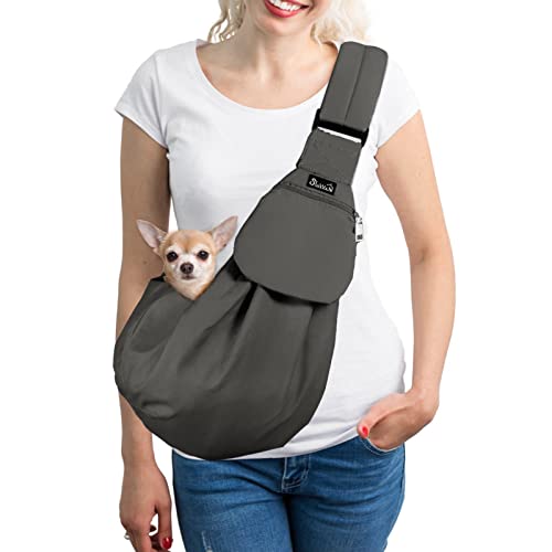 SlowTon Dog Carrier Sling - Thick Padded Adjustable Shoulder Strap Dog Carriers for Small Dogs, Puppy Carrier Purse for Pet Cat with Front Zipper Pocket Safety Belt Machine Washable (Pink M)