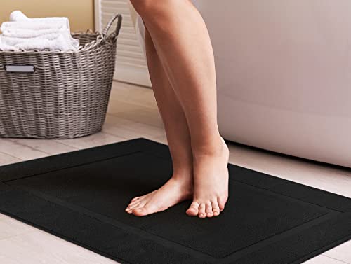 Utopia Towels Cotton Banded Rug, Bath Mats, [Not a Bathroom Rug], 21x34 Inches, 100% Ring Spun Cotton - Highly Absorbent and Machine Washable Shower Bathroom Floor Mat, Black, 2 Pack