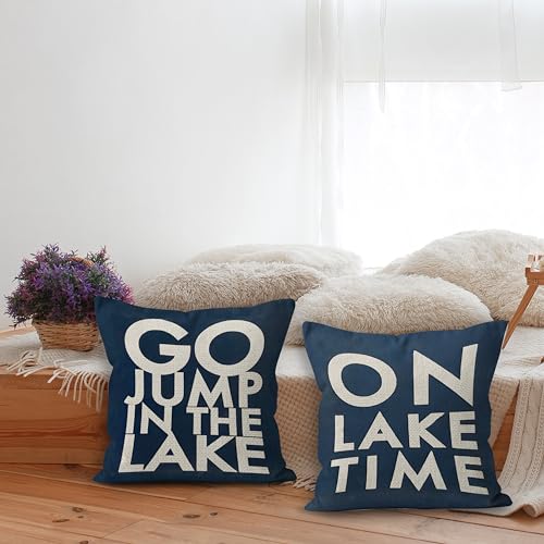 lake house decor lake pillows Case 18 x 18 Inch Set of 4, Lake Paddle Decor, Lake House Rules Decor, Lake House Decor, Lake House Room Decor Pillows Cover for Sofa Couch Bed (Whiter)