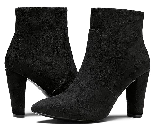 Vepose Women's 9633 Dress Stiletto Point Toe High Heel Ankle Boots, Black Suede, Size 6M US-with Side Zipper(CJY9633 Black 06)