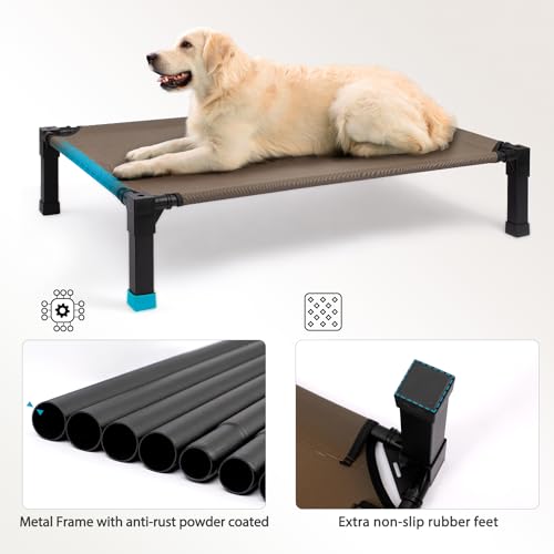 Cooling Elevated Dog Bed, Raised Dog Bed with Washable Breathable Mesh and Metal Frame, Portable Dog Cot Bed with No-Slip Feet for Outdoor and Indoor Use