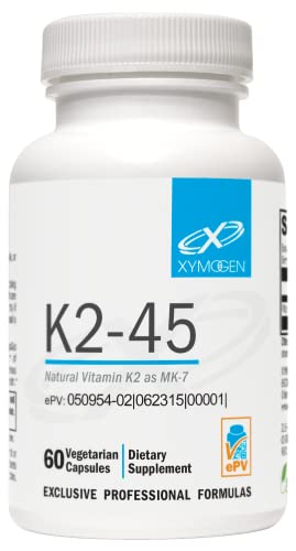 XYMOGEN K2-45 Vitamin K - Vitamin K2 MK-7 Derived from Non-GMO Soybeans - The Most Bioavailable Form of Vitamin K2 Supplement Available - Supports Cardiovascular + Bone Health (60 Capsules)