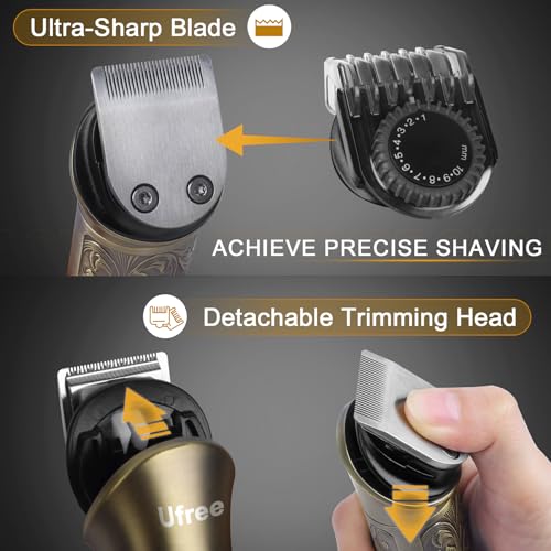 Ufree Professional Hair Clippers for Men, 3 in 1 Mens Beard Trimmer, Shavers for Men, Electric Razor, Nose Hair Trimmer, Cordless Barber Clippers, Mens Grooming Kit, Birthday Gift for Dad