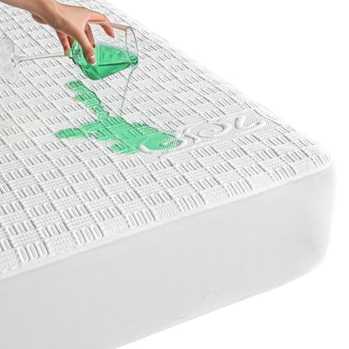 GRT Waterproof Mattress Protector, Breathable 3D Air Fabric Cooling Rayon Made from Bamboo Mattress Cover, Smooth Soft Noiseless Mattress Pad Machine Washable, Fitted 8''- 26'' Deep Pocket