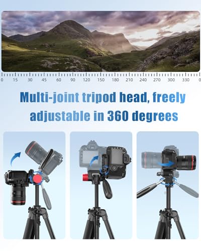 CAMBOFOTO 74"-Camera-Tripod, Porfessional Aluminum Heavy Duty Tripod Stand for Mirrorless Camera/DSLR/Cell Phone/Camcorder, with Holder and Travel Bag