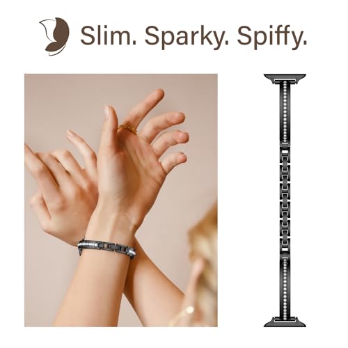 Missair Bands Compatible with Apple Watch Band 38mm 40mm 41mm 42mm 44mm 45mm 46mm 49mm for Women Girl, Slim Metal Dressy Jewelry Bracelet with Bling Diamond for iWatch Series 10 9 8 7 6 5 4 3 SE Ultra